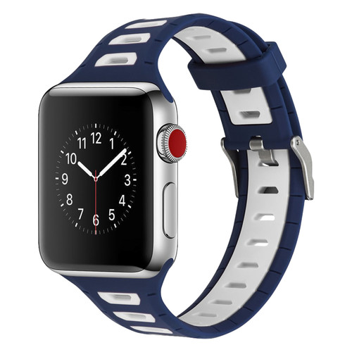 Avizar - Bracelet Apple Watch 38 et 40 mm Sport ajustable en Silicone - Bleu nuit / Blanc Avizar  - Avizar