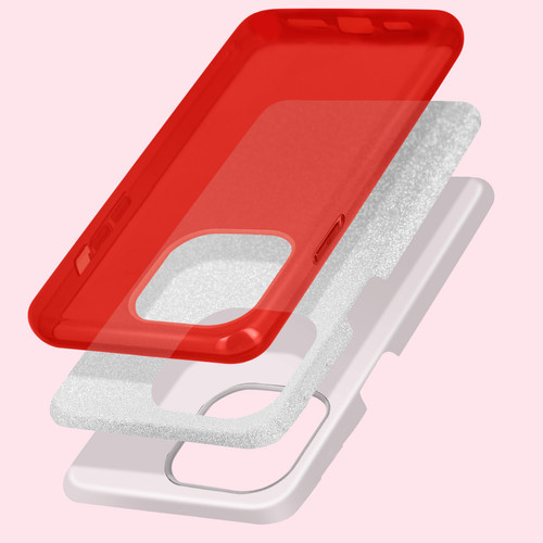 Avizar Coque iPhone 14 Pro Max Paillette Amovible Silicone Semi-rigide Rouge