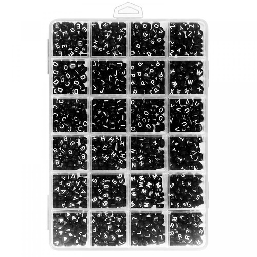 Avizar - Kit DIY Bijoux Perles Noires avec Lettres Blanches et Nylon Boîte Solide - Activités Do It Yourself Jeux artistiques