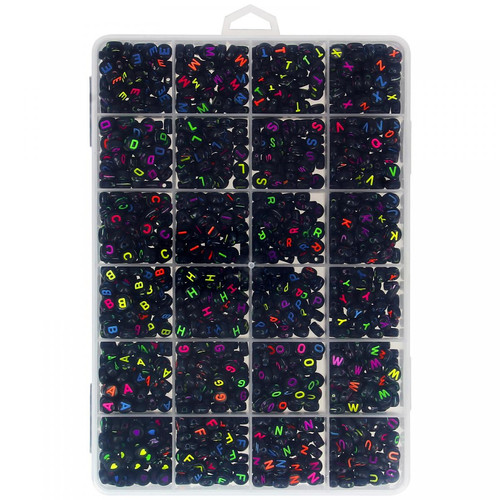 Avizar - Kit DIY Bijoux Perles Noires avec Lettres Multicolores avec Nylon Boîte Solide - Activités Do It Yourself
