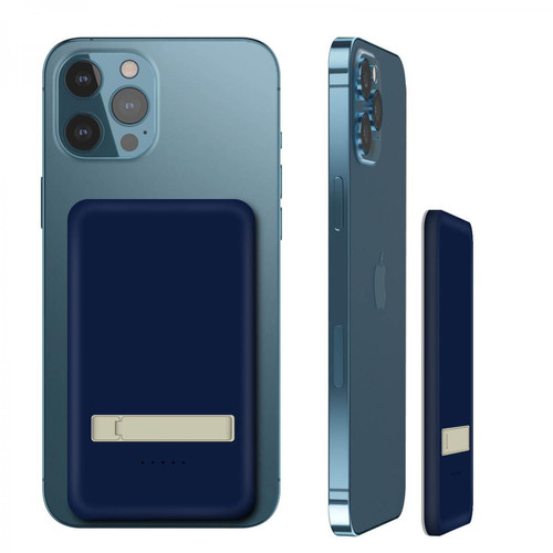 Avizar - Powerbank MagSafe iPhone Sans-fil 15W 5000mAh Sortie USB-C Béquille Stand Bleu Avizar  - Chargeur Universel Avizar