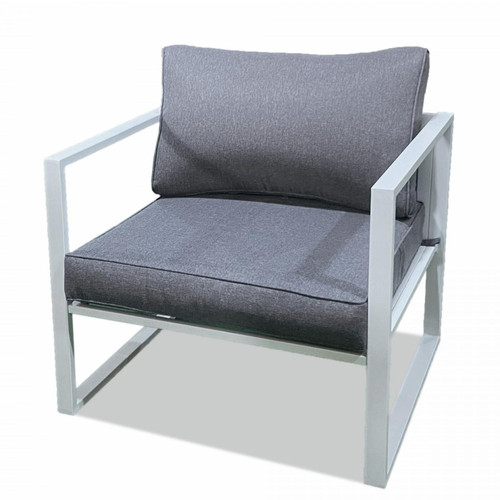 Ensembles canapés et fauteuils Salon de jardin aluminium 5 Places couleur blanc gris - VINCENNES