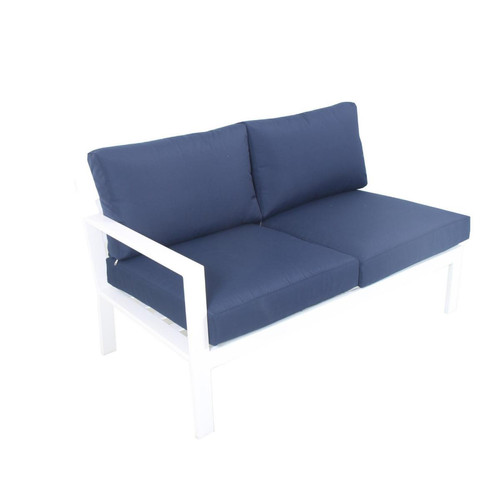 Ensembles canapés et fauteuils Salon de jardin en aluminium d'angle design aluminium - Blanc Bleu marine - MIO