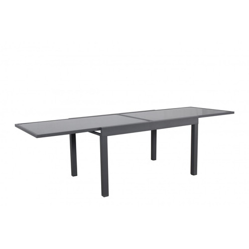 Avril Paris Table de jardin extensible aluminium 270cm + 10 fauteuils empilables textilène anthracite gris - LIO 10