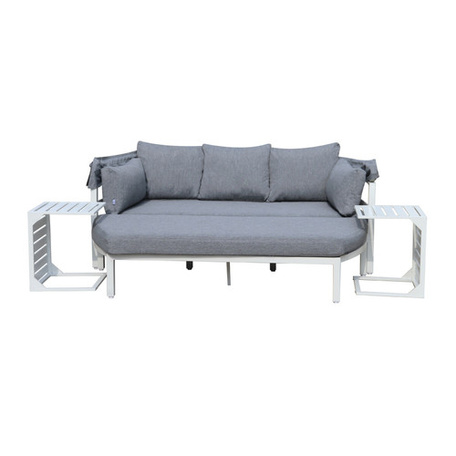 Ensembles canapés et fauteuils Salon de jardin aluminium - convertible en lit de jardin - blanc gris - HYDRA