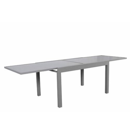 Avril Paris Table de jardin extensible aluminium 270cm + 10 fauteuils empilables textilène gris - LIO 10