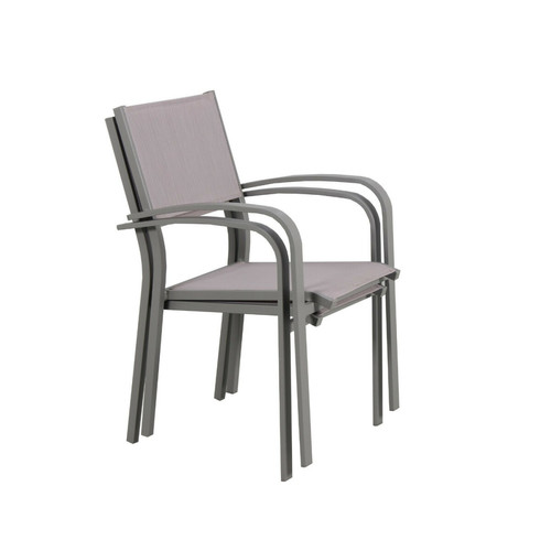 Ensembles canapés et fauteuils Table de jardin extensible aluminium 270cm + 10 fauteuils empilables textilène gris taupe - LIO 10