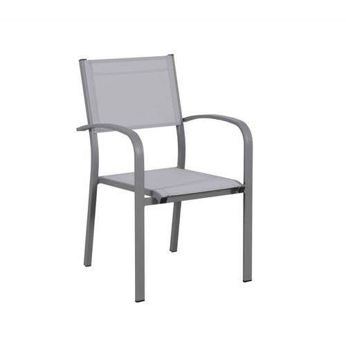 Avril Paris Table de jardin extensible aluminium 270cm + 8 fauteuils empilables textilène gris - LIO 8