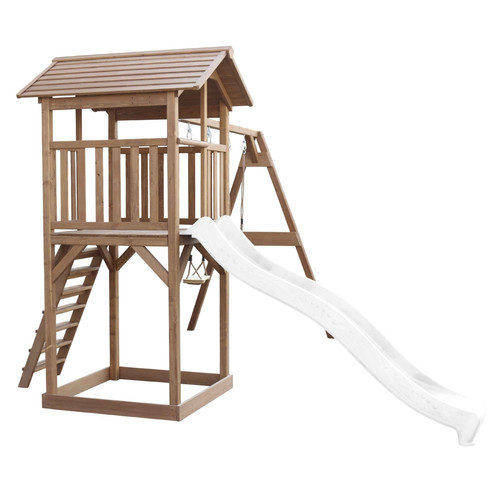 Aire de jeux Aire de jeux en bois marron avec 2 balançoires et toboggan bleu Beach Tower Axi