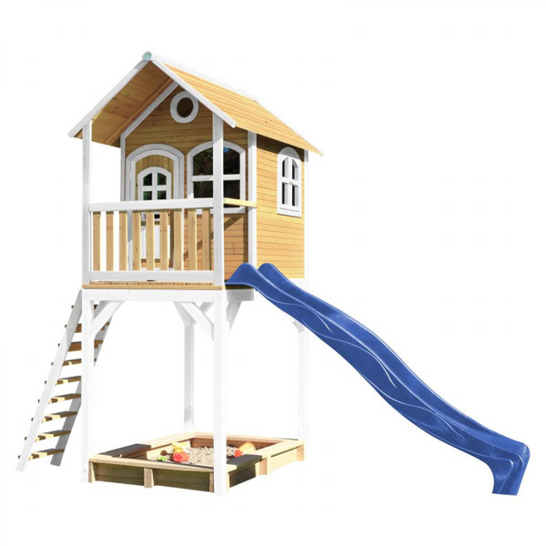 Maisonnettes, tentes Axi AXI Maison enfant sur pilotis ROMY Brun Blanc avec toboggan Bleu et bac à sable