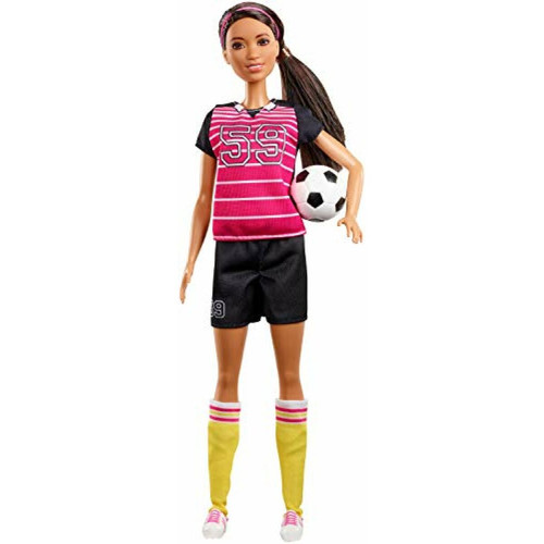 Barbie - PoupAe Barbie AthlAte, Brune, Portant Uniforme et chaussettes avec Ballon de Foot Barbie  - Barbie brune