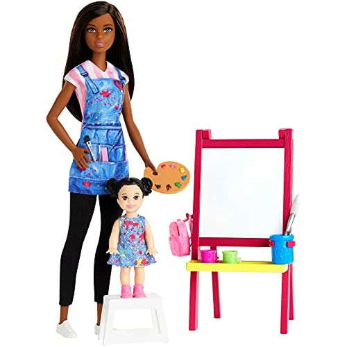 Barbie - Barbie Art Teacher Playset avec poupAe brune, poupAe pour tout-petits, piAces dart jouets Barbie  - Noël 2019 : Jeux & Jouets Jeux & Jouets