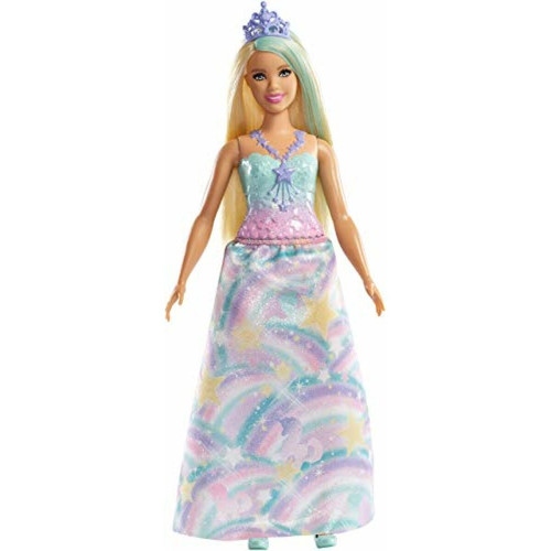 Barbie - PoupAe Barbie Princesse Dreamtopia, blonde denviron 30 cm avec un porte-queue bleu portant une tenue arc-en-ciel et un diadAme, pour les enfants de 3 A 7 ans Barbie  - Poupee barbie princesse