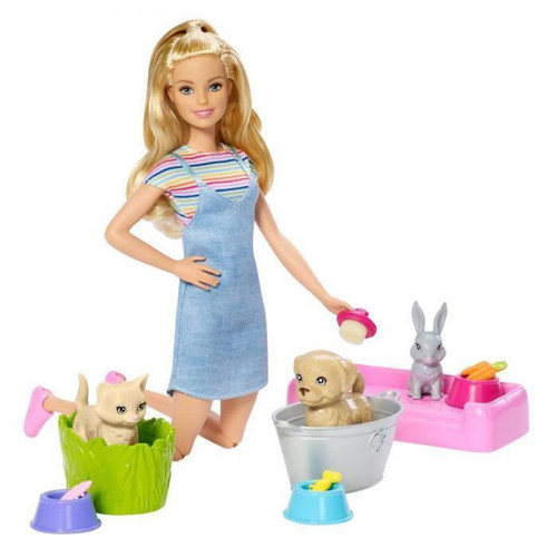 Barbie - BARBIE Le Bain des Animaux - FXH11 - Coffret Poupee Mannequin - 3 ans et + - Barbie Poupées & Poupons