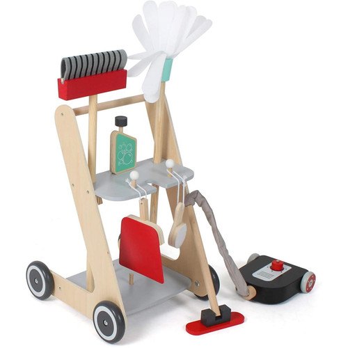 Bayer Chic 2000 Chariots de nettoyage en bois pour enfants avec balais, aspirateur et accessoires