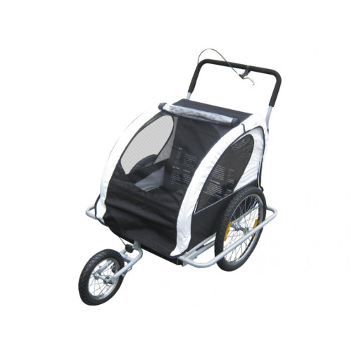 Bcelec - 5664-0001B Remorque vélo 2 en 1 convertible en poussette et jogger pour deux enfants, coloris Blanc/Noir Bcelec   - Bcelec