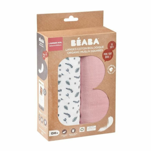 Beaba - BEABA, Boîte 2 LANGES 120cm - Vieux Rose / Campagne Florale Beaba  - Bonnes affaires Beaba
