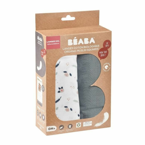 Beaba - BEABA, Boîte 2 LANGES 120cm - Gris Stormy / Flore printaniere Beaba  - Vêtement pour chien