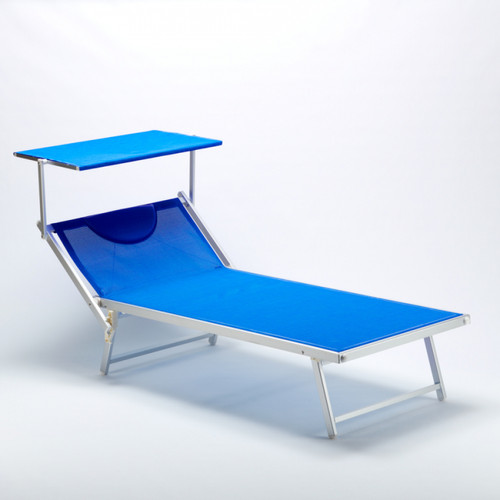 Transats, chaises longues 2 Bain de soleil Xxl professionnels chaises longue piscine transat aluminium Italia Extralarge, Couleur: Bleu