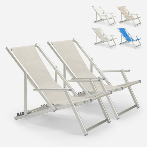 Beach And Garden Design - 2 Transat chaises de plage pliantes mer plage accoudoirs aluminium Riccione Gold Lux | Gris Beach And Garden Design  - Beach And Garden Design