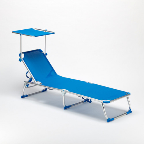 Beach And Garden Design 2 transats chaises pour la mer pliants avec paresol California, Couleur: Bleu