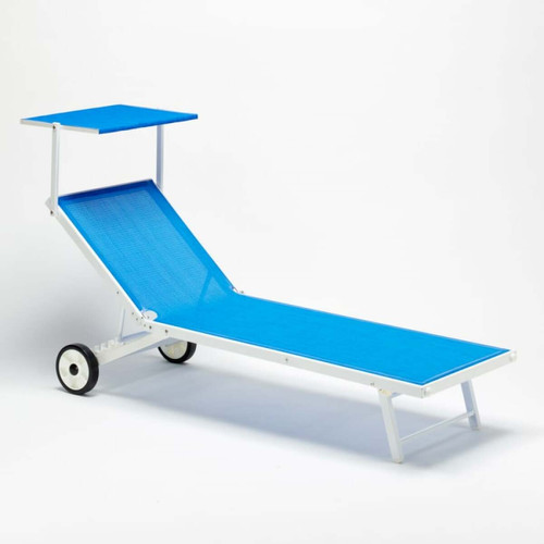 Transats, chaises longues 20 Bain de soleil avec roues transat aluminium piscine jardin Alabama, Couleur: Bleu