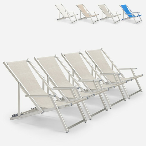 Beach And Garden Design - 4 transats chaises de plage pliantes mer plage accoudoirs aluminium Riccione Gold Lux | Gris Beach And Garden Design  - Chaise plage pliante