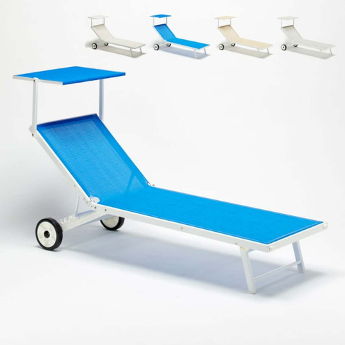 Beach And Garden Design - Bain de soleil avec roues transat aluminium jardin piscine Alabama, Couleur: Bleu Beach And Garden Design  - Transats, chaises longues