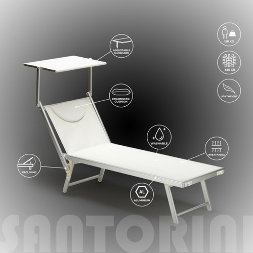 Beach And Garden Design Bain de Soleil et transat professionnel en aluminium Santorini, Couleur: Blanc
