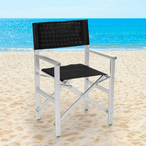 Beach And Garden Design Chaise de plage pliante portable en aluminium textilène Regista Gold | Noir