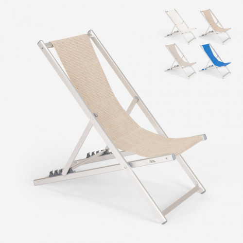 Beach And Garden Design - Chaise longue et transat de plage pliant réglable en aluminium Riccione Gold, Couleur: Beige Beach And Garden Design - Jardin