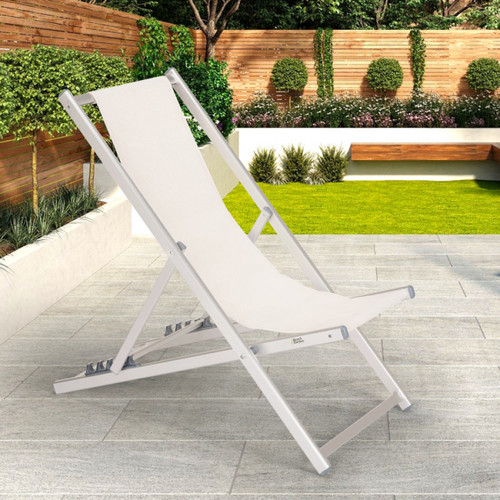 Beach And Garden Design Chaise longue et transat de plage pliant réglable en aluminium Riccione Gold, Couleur: Blanc