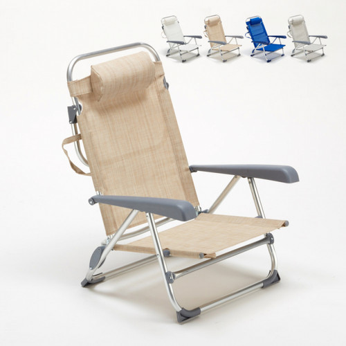 Transats, chaises longues Beach And Garden Design Chaise transat de plage pliante avec accoudoirs mer aluminium Gargano, Couleur: Beige