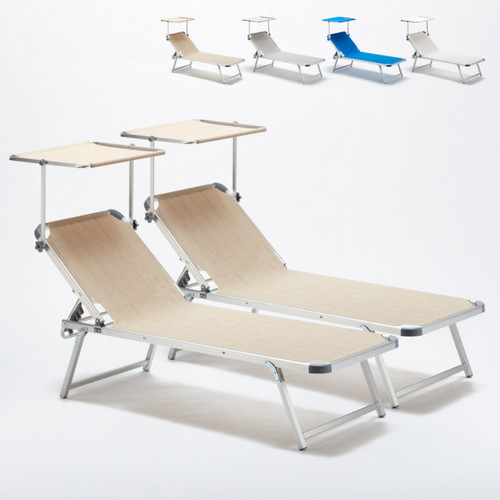 Beach And Garden Design - Ensemble de 2 bains de soleil en aluminium pour plage et mer avec pare-soleil Nettuno Beach And Garden Design  - Chaise longue pare soleil