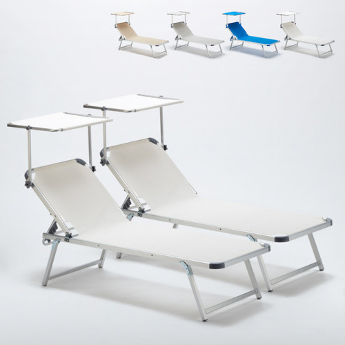 Beach And Garden Design - Ensemble de 2 bains de soleil en aluminium pour plage et mer avec pare-soleil Nettuno Beach And Garden Design  - Chaise longue pare soleil