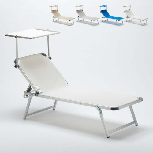 Beach And Garden Design - Bain de soleil en Aluminium pour lq plage avec parasol réglable Nettuno, Couleur: Blanc Beach And Garden Design  - Transats, chaises longues