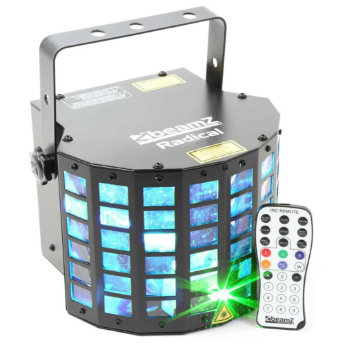 Effets à LED Beamz Jeu de lumière effet Derby 6x3W RGBAWP avec Laser Vert/Rouge - DMX - Télécommande RADICAL-DERBY