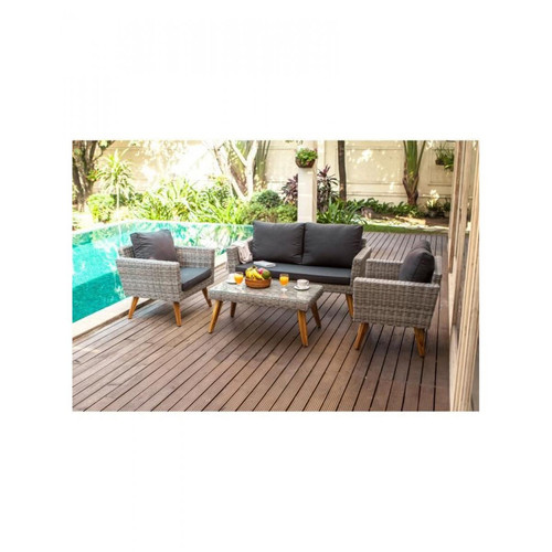 Beau Rivage - ALMA Salon de jardin en résine tressée 4 places - un canapé et deux fauteuils avec une table basse - Ensembles tables et chaises