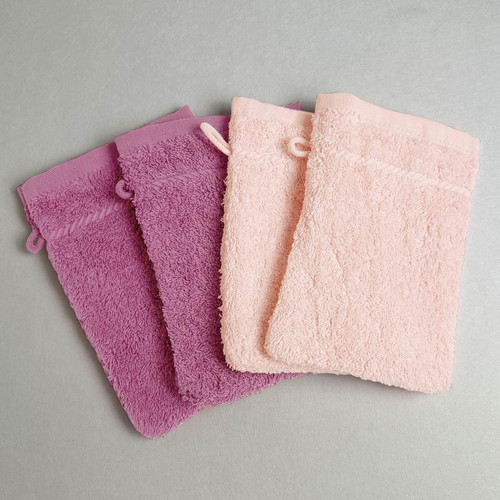 Becquet - Lot de 4 gants de toilettes roses - Linge de bain