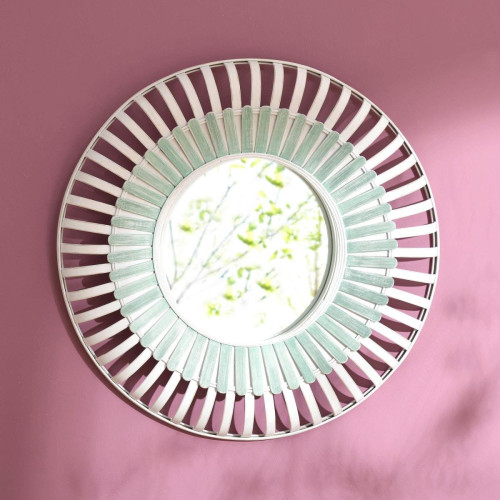 Becquet - Miroir rond en bambou vert et blanc - Miroirs Design