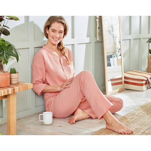 Becquet - Pyjama GAZELONG rose clair en coton - Pyjamas femme et lingerie de nuit