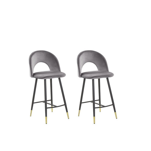 Beliani - Lot de 2 chaises de bar en velours gris FALTON Beliani  - Tabouret de bar rouge Tabourets