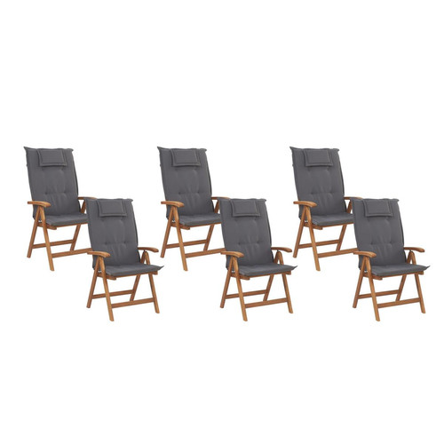 Beliani - Lot de 6 chaises de jardin naturelles avec coussins gris graphite JAVA Beliani  - Chaises de jardin