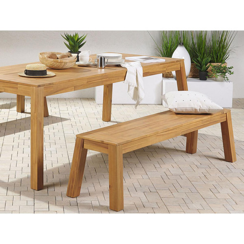 Ensembles tables et chaises Ensemble de jardin 6 places table et 2 bancs en bois acacia clair LIVORNO