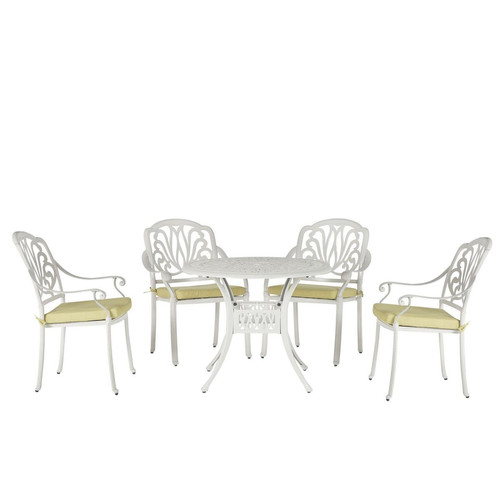 Beliani - Ensemble de repas de jardin blanc 4 places avec coussins jaunes ANCONA Beliani  - Ensemble repas table chaise