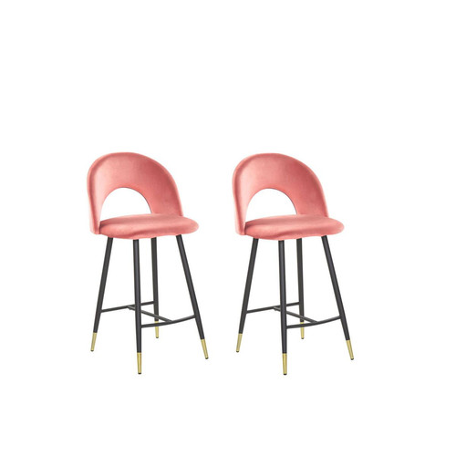 Beliani - Lot de 2 chaises de bar en velours rouge corail FALTON Beliani  - Tabourets Beliani