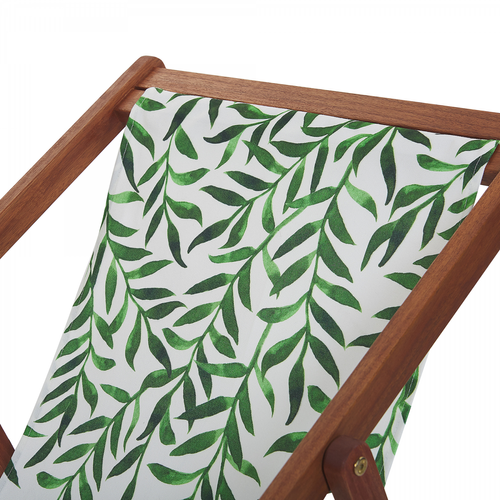 Ensembles canapés et fauteuils Lot de 2 chiliennes en bois foncé et tissu feuillage blanc / vert ANZIO