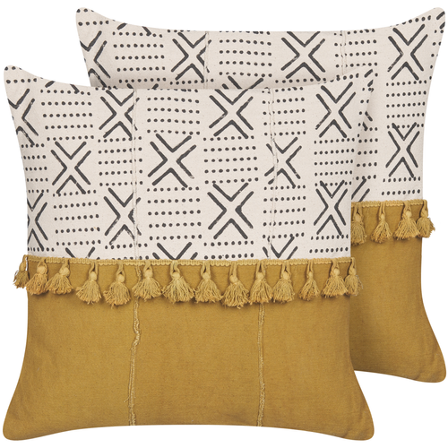 Beliani - Lot de 2 coussins en coton à motif géométrique blanc et jaune 45 x 45 cm WOODI Beliani  - Coussin de chaise