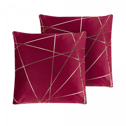 Beliani - Lot de 2 coussins en velours rouge à motif géométrique 45 x 45 cm PINUS Beliani  - Coussin geometrique
