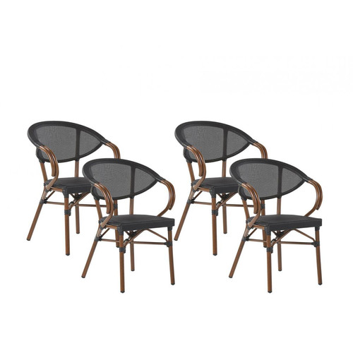 Beliani - Lot de 4 chaises de jardin noir et bois foncé CASPRI Beliani  - Chaises de jardin Aluminium